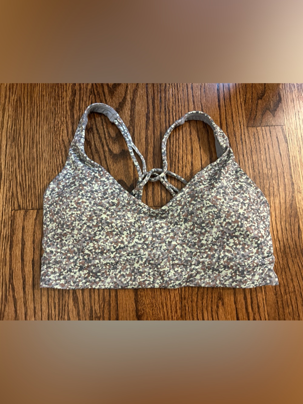 Athleta Olive Camo Strappy Sports Bra